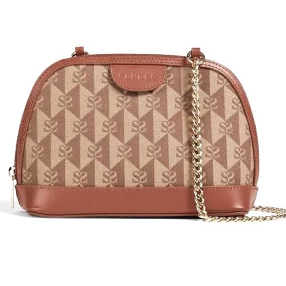 NWT $345 SANDRO crossbody leather logo canvas & gold chain Bag - Picture 1 of 16